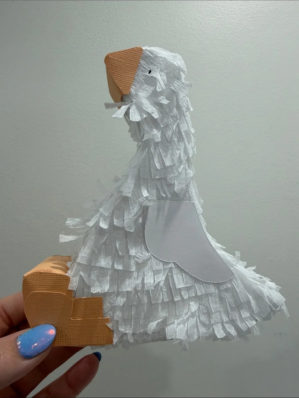 White Paper Fringe Goose Figurines with Orange Beaks and Feet (Set of 3)